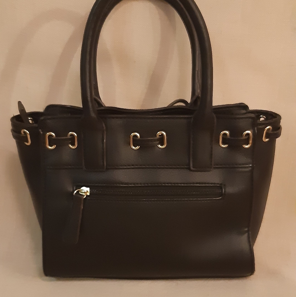 Liz Claiborne Black & Gold Tie Purse With Zippers - Picture 2 of 10
